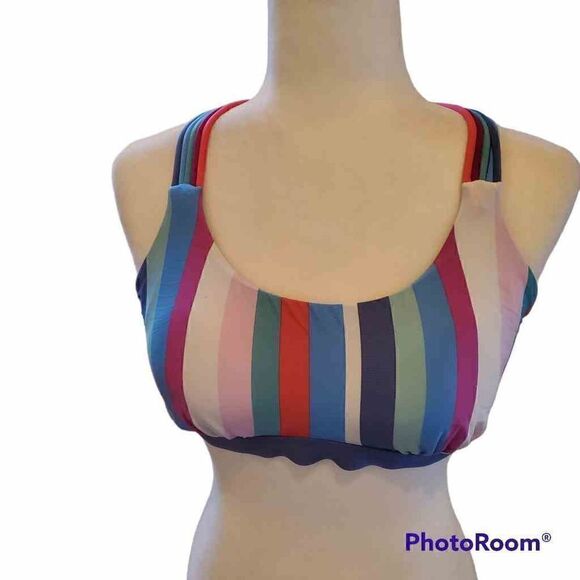Multicolor Stripe tie back bikini top M - Picture 2 of 8